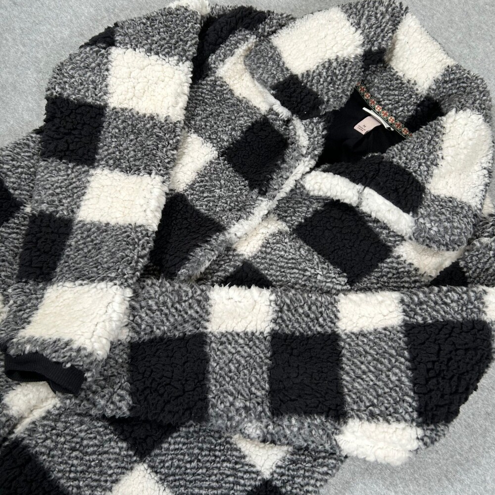 Knox Rose Sherpa Jacket Womens Medium Black White Plaid Lumberjack Core Comfort